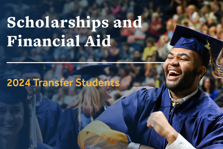 Brochure cover titled "2024 Transfer Students: Scholarships and Financial Aid"