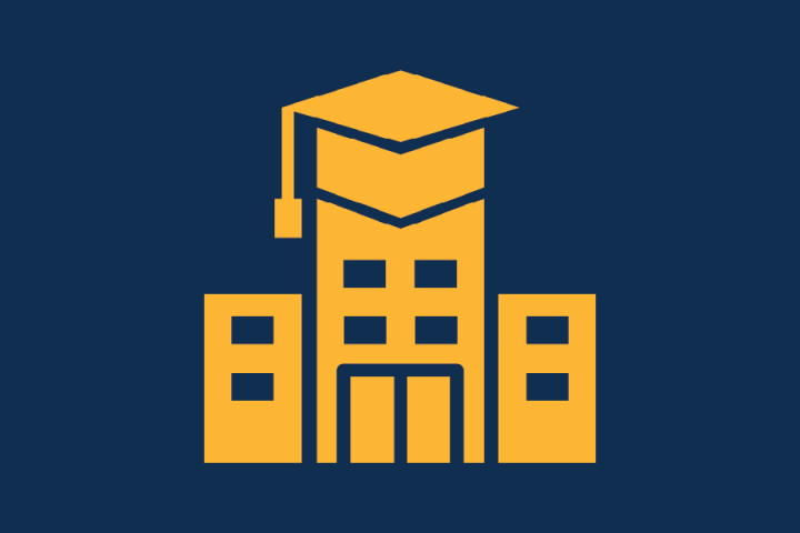 icon image of building with a graduation cap on top