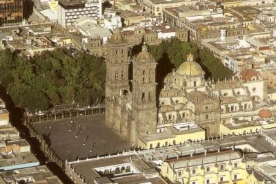 Aerial view of cathedral in Puebla