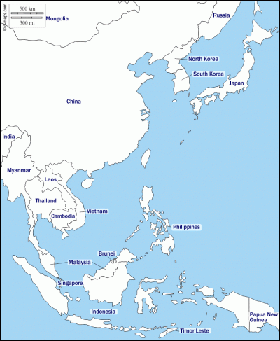Political map key of East Asia